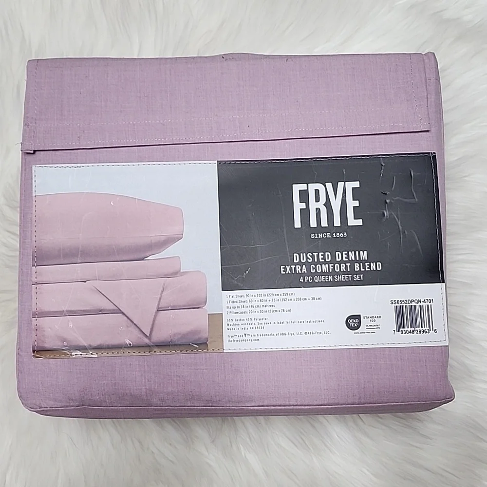 Frye Dusted Denim Extra Comfort Blend 4 Piece Queen Sheet Set - Soft Pink
